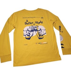 Dutch Bros Women's Medium T-Shirt Long Sleeve Yellow Blue Cotton Crew Neck